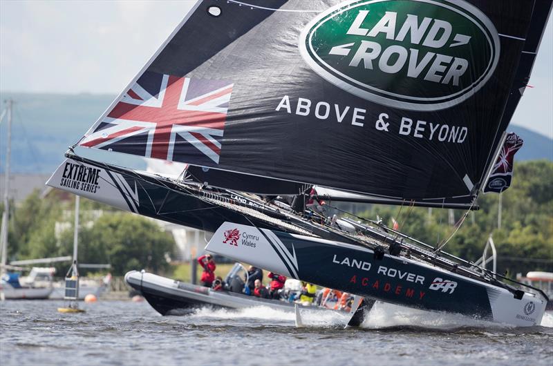 Land Rover BAR Academy on day 3 of Extreme Sailing Series™ Act 3 in Cardiff Bay photo copyright Lloyd Images taken at  and featuring the GC32 class