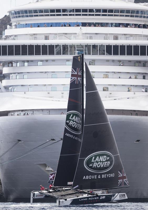 Land Rover BAR Academy race up close to the 'Emerald Princess' on day 3 of Extreme Sailing Series™ Act 6, Madeira Islands photo copyright Lloyd Images taken at  and featuring the GC32 class