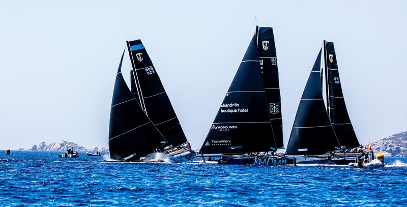 Malizia - Yacht Club de Monaco survives a big nosedive at the first mark on day 2 of the GC32 Villasimius Cup photo copyright Jesus Renedo / GC32 Racing Tour taken at  and featuring the GC32 class