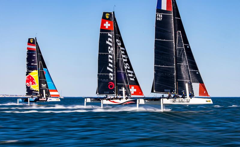 Zoulou pacing Alinghi & Red Bull on day 2 of 2021 GC32 Lagos Cup 1 photo copyright Sailing Energy/ GC32 Racing Tour  taken at  and featuring the GC32 class