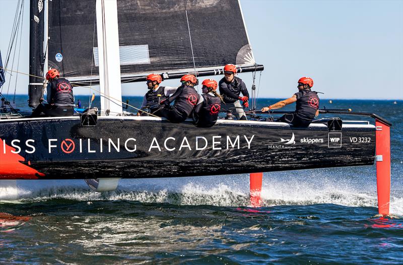 Swiss Foiling Academy in full flight on day 2 of 2021 GC32 Lagos Cup 1 photo copyright Sailing Energy/ GC32 Racing Tour  taken at  and featuring the GC32 class