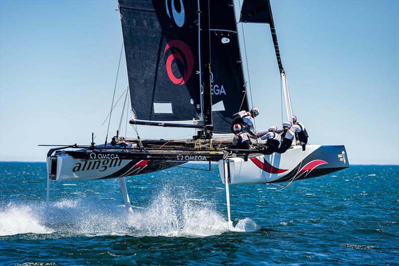 Alinghi flying high on day 3 of 2021 GC32 Lagos Cup 1 photo copyright Sailing Energy / GC32 Racing Tour taken at  and featuring the GC32 class