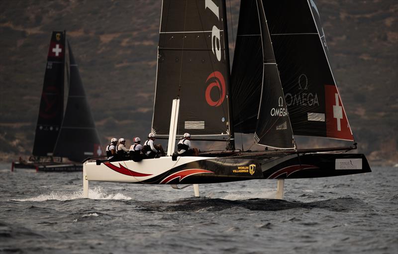 After leading yesterday's two aborted races, Alinghi finally won today's second race and is tied on points with leader, Zoulou after day 2 of the GC32 World Championship 2021 photo copyright Sailing Energy / GC32 Racing Tour taken at  and featuring the GC32 class