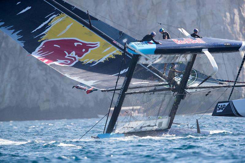 Red Bull Sailing Team almost capsized but made an impressive recovery on the opening day in Los Cabos, Mexico photo copyright Lloyd Images taken at  and featuring the GC32 class