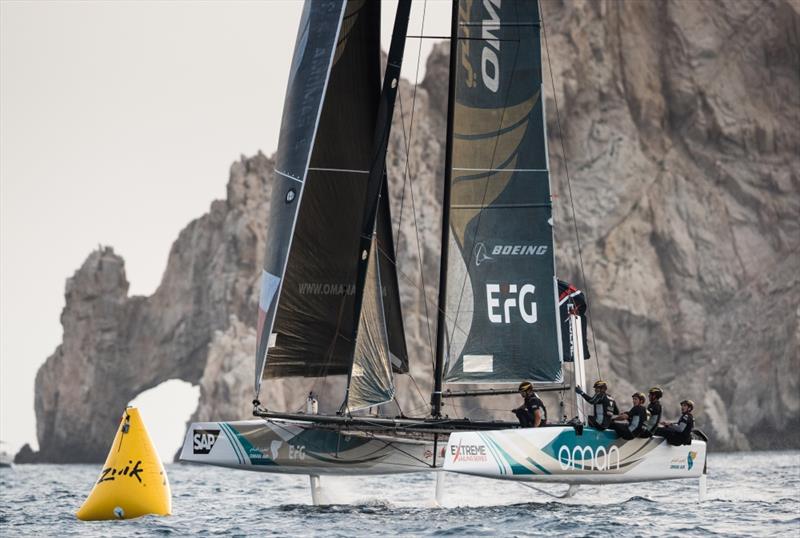 The Extreme Sailing Series 2017. Act 8. Los Cabos Mexico, Cabo San Lucas Resort. The 'Oman Air' race team shown in action close to the shore, skippered by Phill Robertson (NZL) with team mates Pete Greenhalgh (GBR), Ed Smyth (NZL/AUS), James Wierzbowski - photo © Lloyd Images