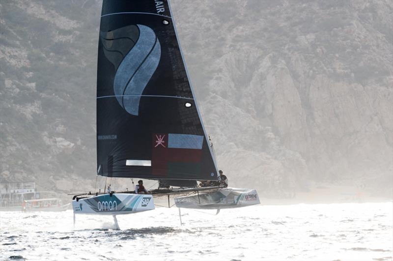 The Extreme Sailing Series 2017. Act 8. 'Oman Air' race team shown in action close to the shore, skippered by Phil Robertson (NZL) with team mates Pete Greenhalgh (GBR), Ed Smyth (NZL/AUS), James Wierzbowski (AUS) and Nasser Al Mashari (OMA) - photo © Lloyd Images