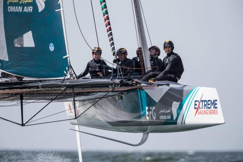 Extreme sailing Series, Oman Air race team in action during training prior to racing photo copyright Lloyd Images taken at Oman Sail and featuring the GC32 class