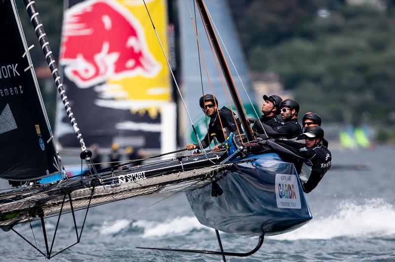 Jérôme Clerc and the Realteam cre  on day 1 of the GC32 World Championship at Garda photo copyright Pedro Martinez / GC32 taken at Fraglia Vela Riva and featuring the GC32 class