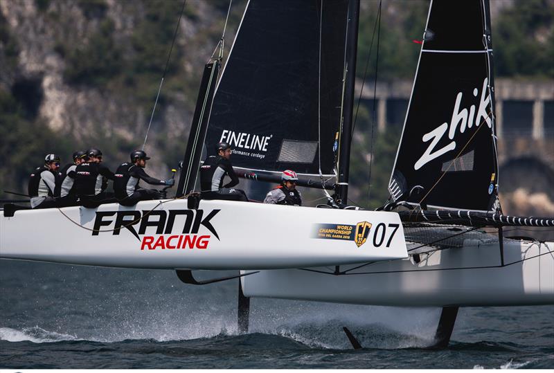 At their first ever GC32 regatta in Europe, Simon Hull's Frank Racing claimed a third place on day 3 of the GC32 World Championship at Garda - photo © Pedro Martinez / GC32 World Championship