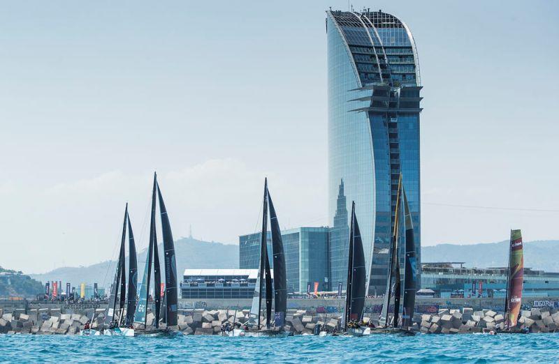 Spanish Impulse in front of the Race Village - Extreme Sailing Series Barcelona 2017 photo copyright Lloyd Images taken at  and featuring the GC32 class