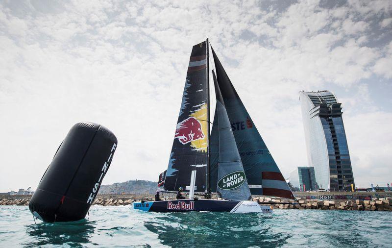 Red Bull Extreme Sailing Team taking on the conditions in Extreme Sailing Series Barcelona 2017 photo copyright Lloyd Images taken at  and featuring the GC32 class