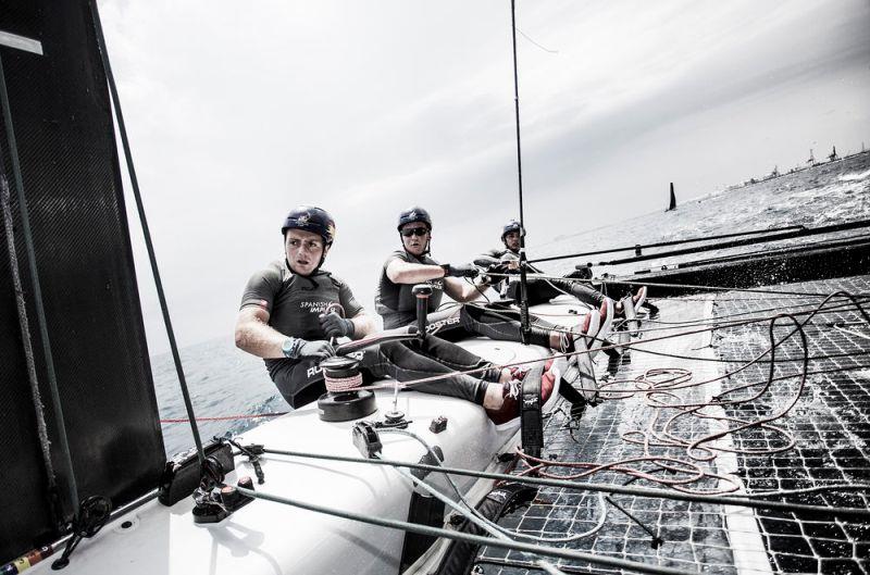 Spanish Impulse crew in action - Extreme Sailing Series Barcelona 2017 photo copyright Lloyd Images taken at  and featuring the GC32 class