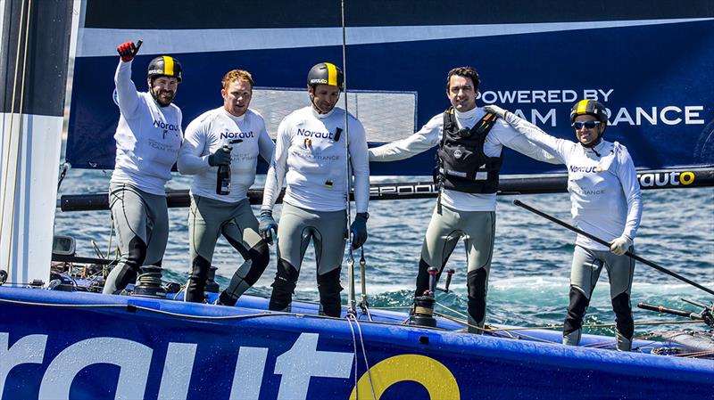 Frank Cammas and his winning NORAUTO crew - 2018 GC32 Lagos Cup, Portugal - Day 4 - photo © Jesus Renedo / GC32 Racing Tour