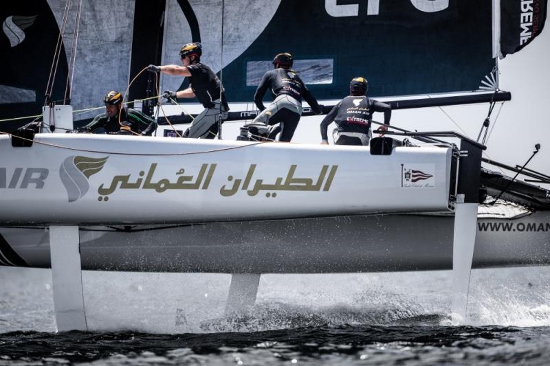 The 'Oman Air' race team shown in action close to the shore, skippered by Phill Robertson (NZL) with team mates Pete Greenhalgh (GBR), Stewart Dodson (NZL), James Wierzbowski (AUS) and Nasser Al Mashari (OMAN) - photo © Sander van der Borch