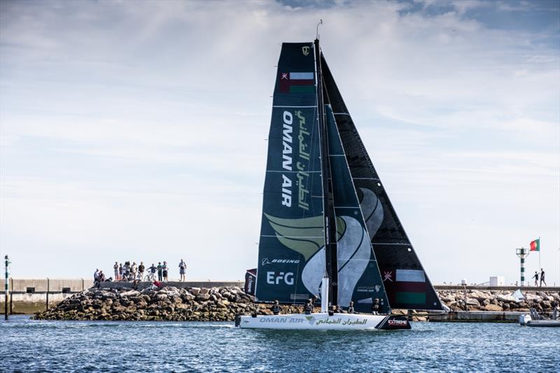 Extreme Sailing Series - Act 4 - The 'Oman Air' race team shown in action close to the shore, skippered by Phill Robertson (NZL) with team mates Pete Greenhalgh (GBR), Stewart Dodson (NZL), James Wierzbowski (AUS) and Nasser Al Mashari (OMA) photo copyright Oman Sail taken at  and featuring the GC32 class