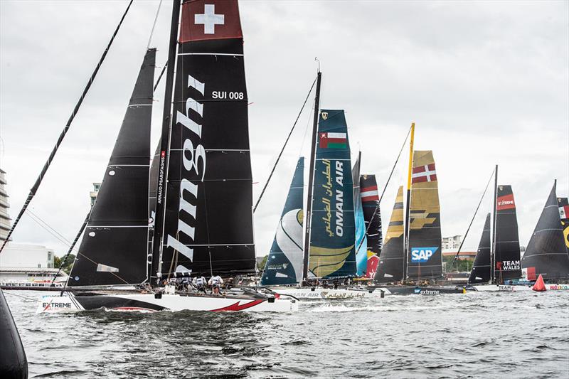 Extreme Sailing Series™ Cardiff 2018 - day one - Fleet photo copyright Vincent Curutchet / Lloyd Images taken at  and featuring the GC32 class