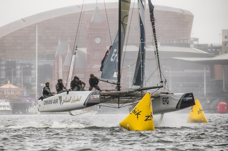 Extreme Sailing Series™ Cardiff 2018 - The 'Oman Air' race team shown in action close to the shore, skippered by Phill Robertson (NZL) - photo © Vincent Curutchet / Lloyd Images