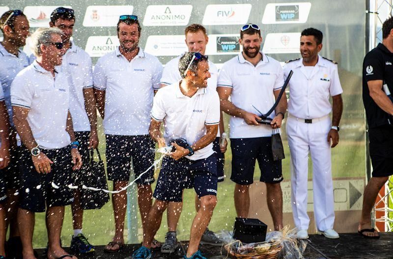 Franck Cammas celebrates NORAUTO's victory at the GC32 Villasimius Cup photo copyright Sailing Energy / GC32 Racing Tour taken at  and featuring the GC32 class