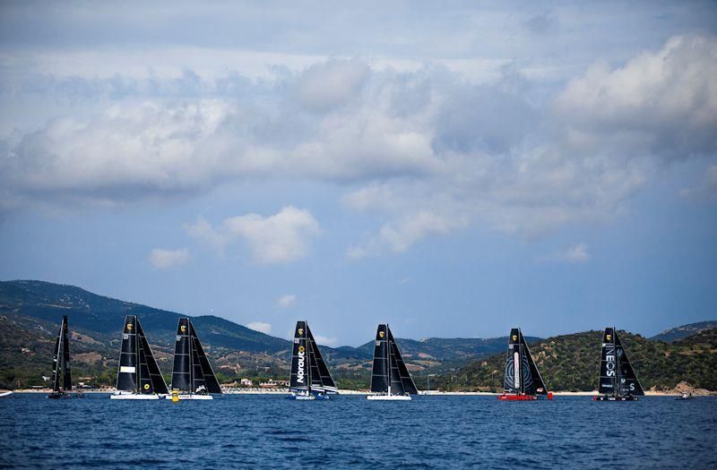 The seven GC32s struggled in the light, testing conditions on the final day of the GC32 Villasimius Cup photo copyright Sailing Energy / GC32 Racing Tour taken at  and featuring the GC32 class