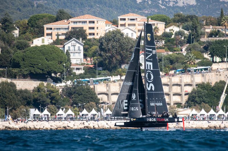 INEOS Team UK racing during the GC32 TPM Med Cup photo copyright Harry KH / INEOS Team UK taken at  and featuring the GC32 class