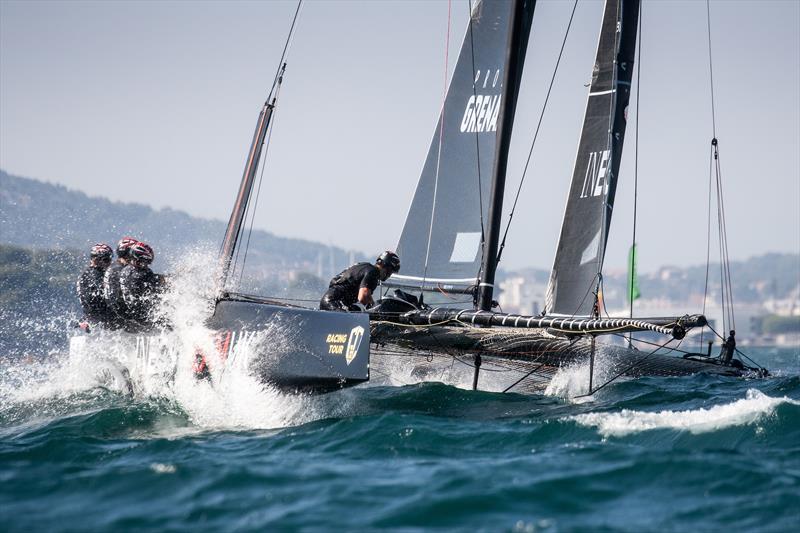 INEOS Team UK racing during the GC32 TPM Med Cup photo copyright Harry KH / INEOS Team UK taken at  and featuring the GC32 class