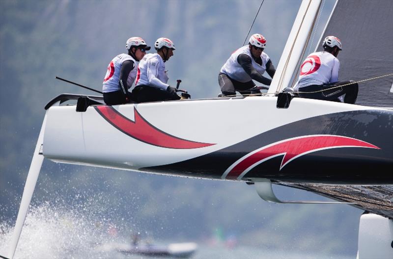 Ernesto Bertarelli at the helm during the 2018 GC32 World Championship. - photo © Pedro Martinez / GC32 World Championship