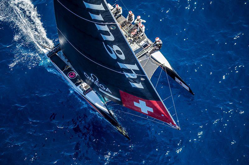 Alinghi was leading the second race on day 1 of the GC32 Villasimius Cup until a massive wind shift caused it to be abandoned - photo © Sailing Energy / GC32 Racing Tour