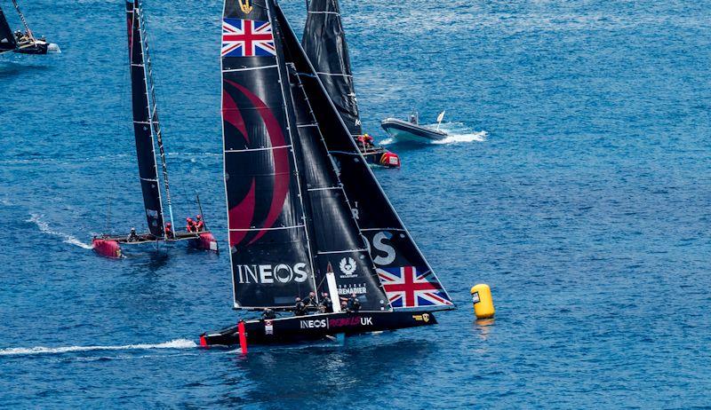 INEOS Rebels UK leads the ten boat GC32 Villasimius Cup fleet around the weather mark on day 1 photo copyright Sailing Energy / GC32 Racing Tour taken at  and featuring the GC32 class