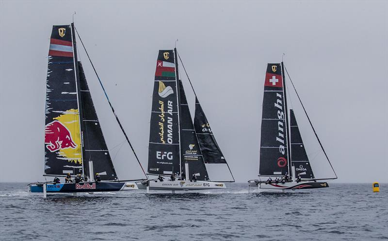 Alinghi leads down the reaching start of today's first race - 2019 GC32 Racing Tour - Villasimius Cup photo copyright Sailing Energy / GC32 Racing Tou taken at  and featuring the GC32 class