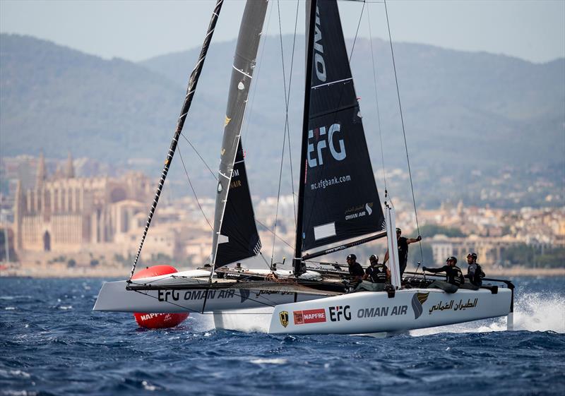 Team Oman Air are joint leaders after the first day of a windy Copa Del Rey MAPFRE photo copyright Tomas Moya / Sailing Energy / GC32 Racing Tour taken at Real Club Náutico de Palma and featuring the GC32 class