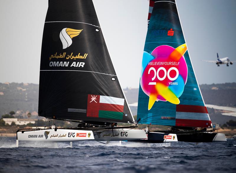 Team Oman Air are joint leaders after the first day of a windy Copa Del Rey MAPFRE photo copyright Tomas Moya / Sailing Energy / GC32 Racing Tour taken at Real Club Náutico de Palma and featuring the GC32 class