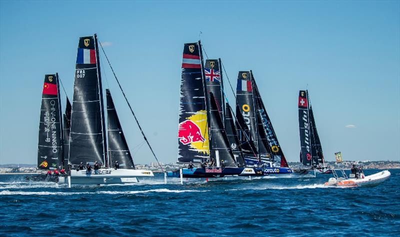 GC32 Racing Tour fleet sets sail on one of its dramatic reaching starts - GC32 World Championship photo copyright Jesus Renedo / Sailing Energy / GC32 Racing Tour taken at  and featuring the GC32 class