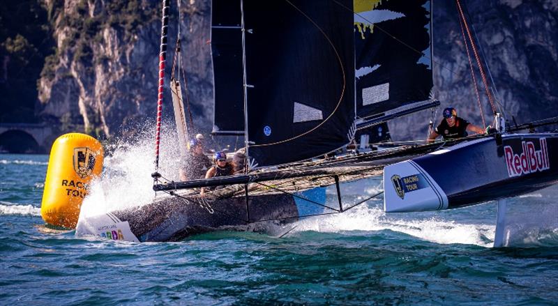 Splashy rounding for the Red Bull Sailing Team photo copyright Jesus Renedo / Sailing Energy / GC32 Racing Tour taken at  and featuring the GC32 class