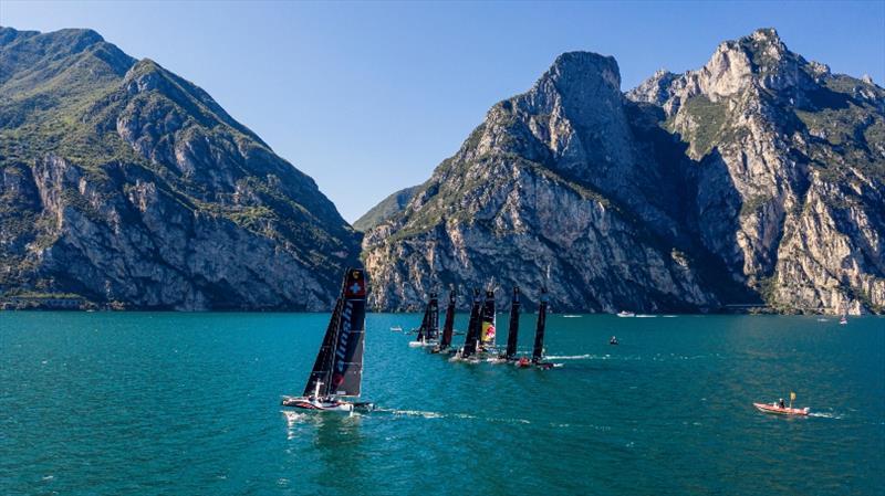 Lake Garda's magnificent backdrop of the Dolomites is always breathtaking photo copyright Jesus Renedo / Sailing Energy / GC32 Racing Tour taken at  and featuring the GC32 class