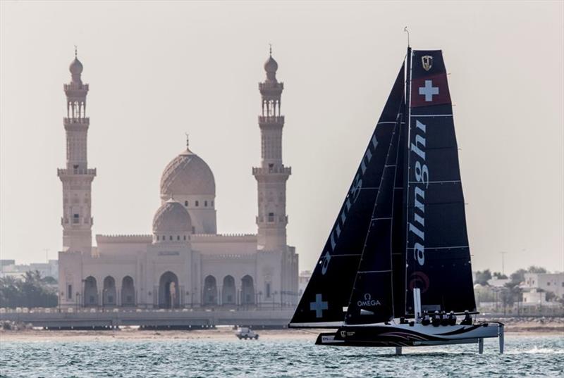 Alinghi scored three bullets on the opening day of the GC32 Oman Cup photo copyright Pedro Martinez / Sailing Energy / GC32 Racing Tour taken at  and featuring the GC32 class