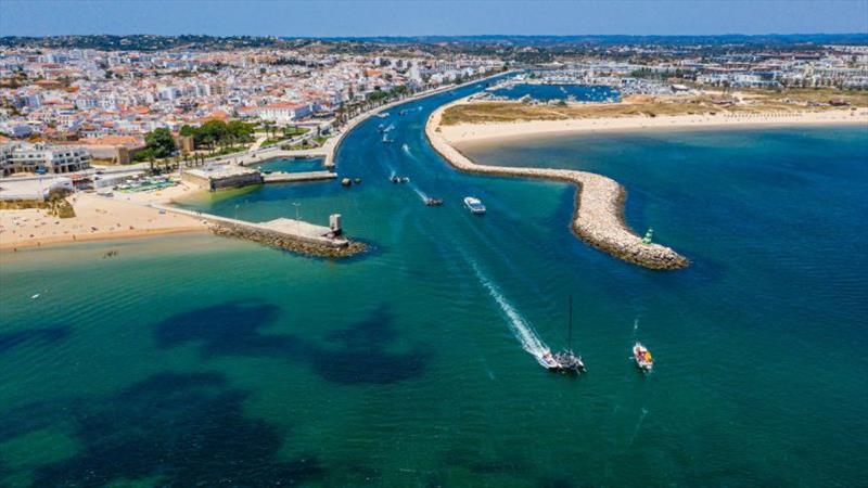 In Lagos, the GC32 Racing Tour base and VIP area are by the long channel leading out to sea from Marina de Lagos, Portugal photo copyright Sailing Energy / GC32 Racing Tour taken at  and featuring the GC32 class