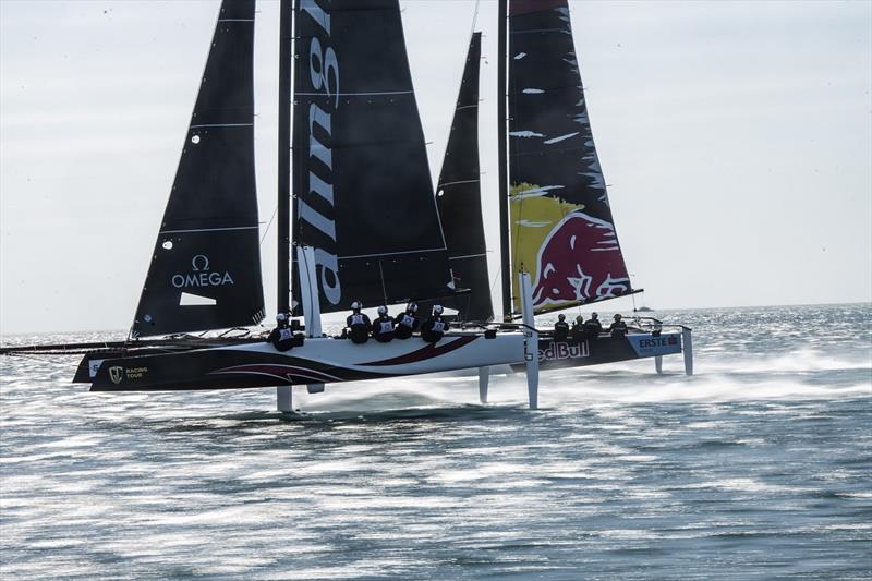 High speed match race between Alinghi and Red Bull Sailing Team - GC32 Lagos Cup 2 photo copyright Sailing Energy / GC32 Racing Tour taken at  and featuring the GC32 class