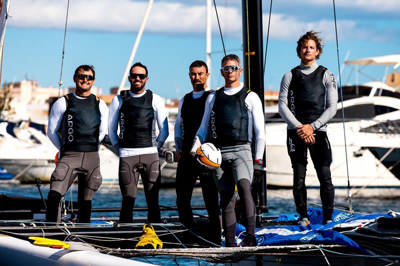 Argo's crew for the GC32 Mar Menor Cup (from left to right): Ted Hackney, Taylor Canfield, Kinley Fowler, Ben Bardwell, Ed Powys photo copyright Sailing Energy / GC32 Racing Tour taken at  and featuring the GC32 class