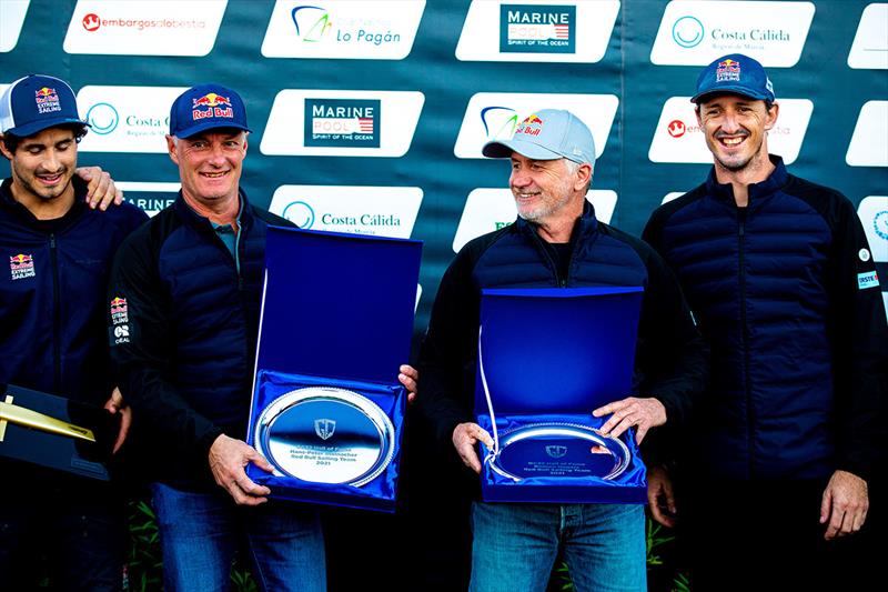 Bidding farewell to Austrian catamaran sailing legends Red Bull Sailing Team's Roman Hagara (right) and Hans-Peter Steinacher - 2021 GC32 Mar Menor Cup - photo © Sailing Energy / GC32 Racing Tour