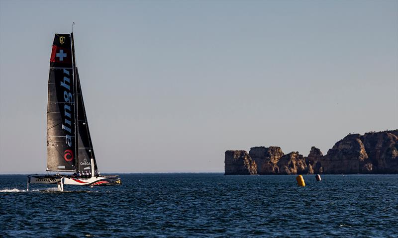 Alinghi by Lagos' picturesque Miradouro da Ponta da Piedade photo copyright Sailing Energy / GC32 Racing Tour taken at  and featuring the GC32 class