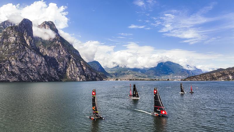 GC32 Riva Cup practice day - The Italian alps provide a breathtaking backdrop to racing off Riva del Garda - photo © Sailing Energy / GC32 Racing Tour