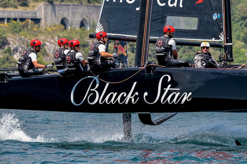 Chris Steele at the helm of Black Star Sailing Team on day 1 of the GC32 Riva Cup photo copyright Sailing Energy / GC32 Racing Tour taken at Fraglia Vela Riva and featuring the GC32 class