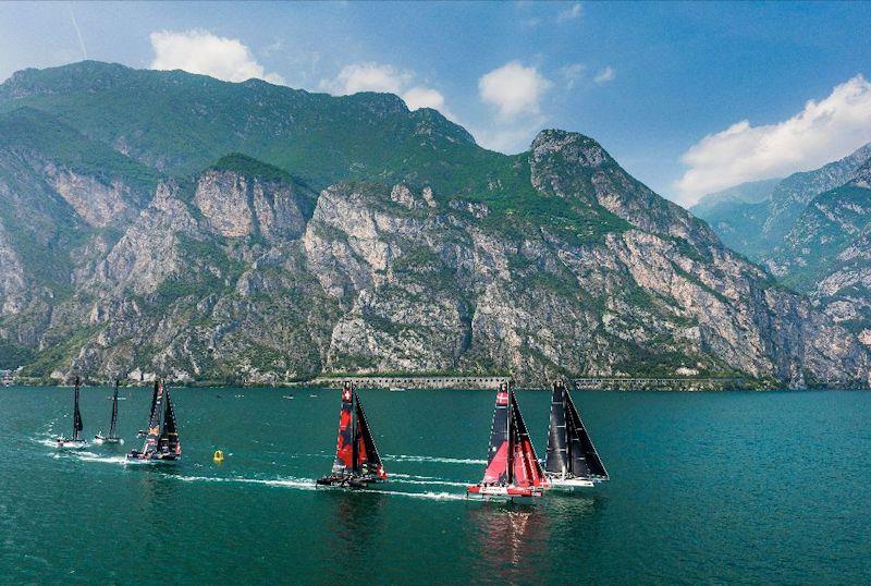 Jason Carroll's Argo leads Team Rockwool Racing on to the run - day 2 of the GC32 Riva Cup photo copyright Sailing Energy / GC32 Racing Tour taken at Fraglia Vela Riva and featuring the GC32 class