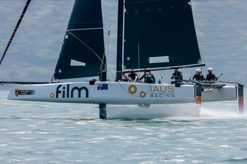 Simon Delzoppo's .film AUS Racing finished a worthy second in the third race on day 2 of the GC32 Riva Cup photo copyright Sailing Energy / GC32 Racing Tour taken at Fraglia Vela Riva and featuring the GC32 class