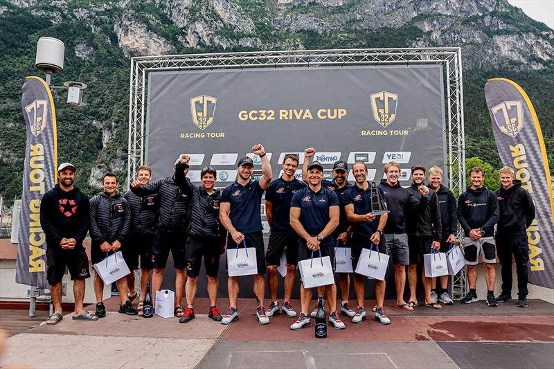 The GC32 Riva Cup 2022 podium photo copyright Sailing Energy / GC32 Racing Tour taken at Fraglia Vela Riva and featuring the GC32 class