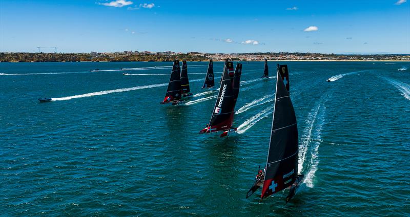 Black Star Sailing Team leads into the reaching mark on day 2 of the GC32 Racing Tour Lagos Cup photo copyright Sailing Energy / GC32 Racing Tour taken at Clube de Vela de Lagos and featuring the GC32 class