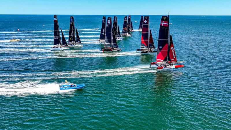 With the breeze up, there were reaching starts for all of today's five races on day 3 of the GC32 Racing Tour Lagos Cup - photo © Sailing Energy / GC32 Racing Tour