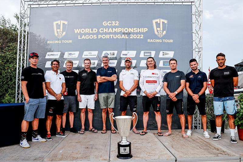 L-R: Paul Goodison, Christian Zuerrer, Nicolai Sehested, Simon Delzoppo (.film AUS Racing), Erik Maris (Zoulou), Graeme Sutherland (Team Canada), Piotr Harasimowicz (HRM Racing Team), Sebastien Schneiter (Team Tilt), Maxime Bachelin, Quentin Delapierre. - photo © Sailing Energy / GC32 Racing Tour