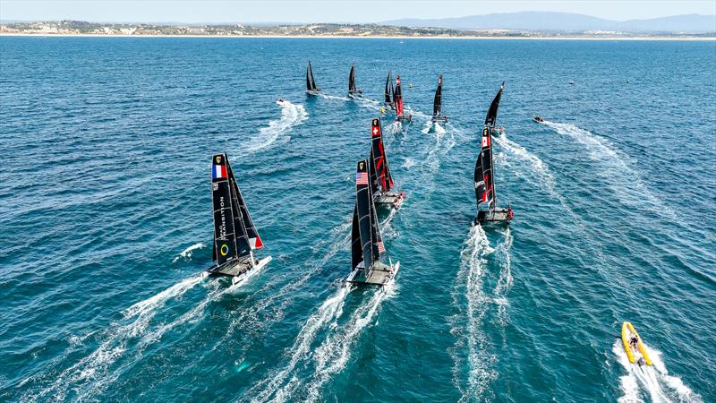 The sole reaching start on day 3 of Lagos GC32 Worlds photo copyright Sailing Energy / GC32 Racing Tour taken at Clube de Vela de Lagos and featuring the GC32 class