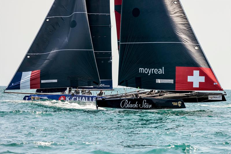 : Tomorrow's battle is likely to remain between overall leader K-Challenge Team France and increasingly confident Black Star Sailing Team at the Lagos GC32 Worlds photo copyright Sailing Energy / GC32 Racing Tour taken at Clube de Vela de Lagos and featuring the GC32 class